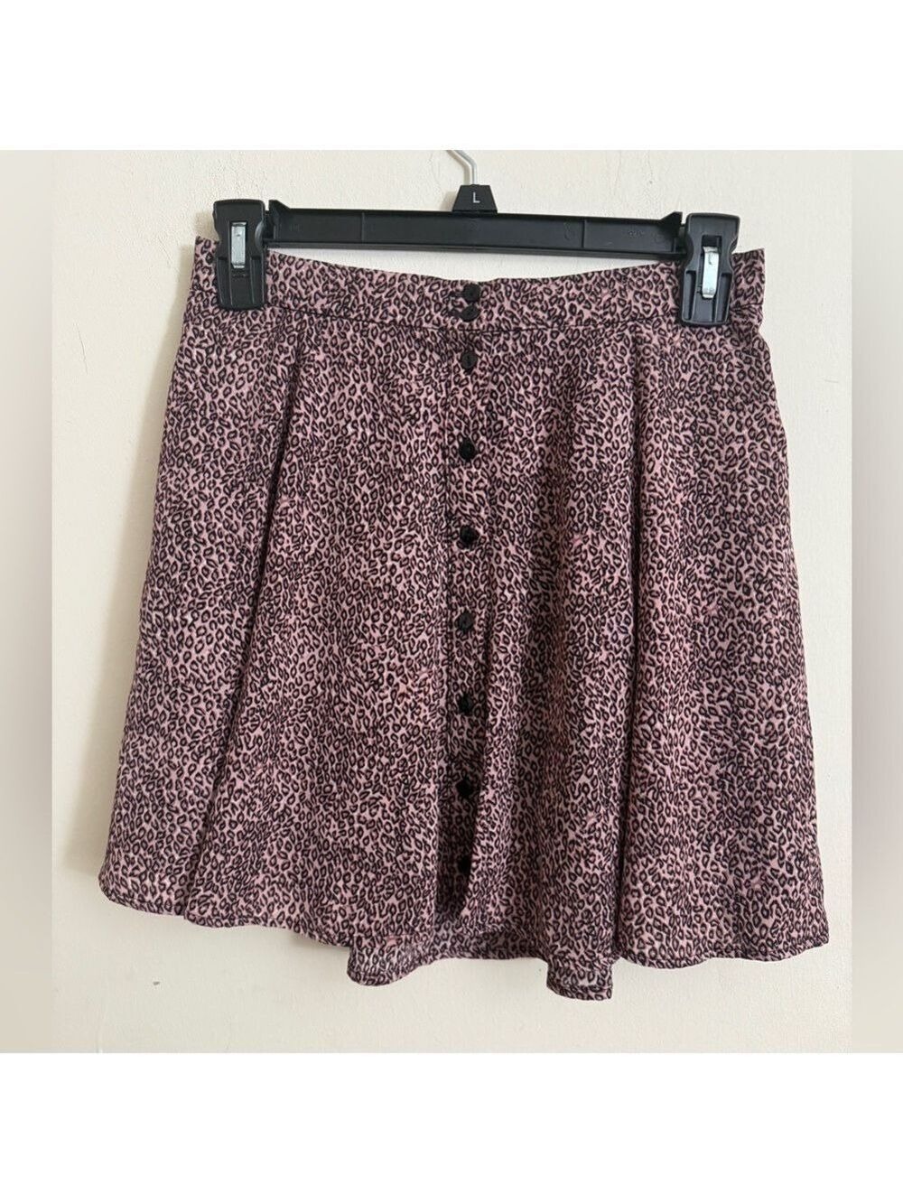 Urban Outfitters UO Pink Leopard Print Button-Front Skater Mini Skirt Size S